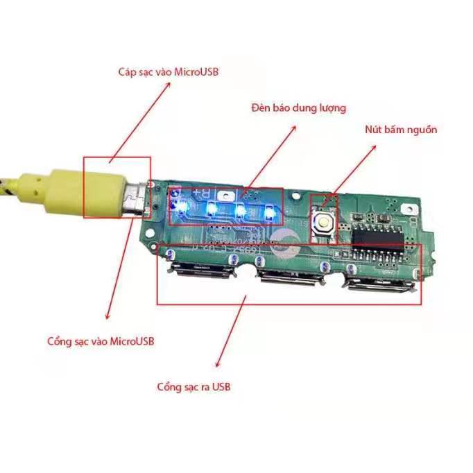 Module mạch Sạc dự phòng 3 cổng sạc OUT phiên bản 1A 2A