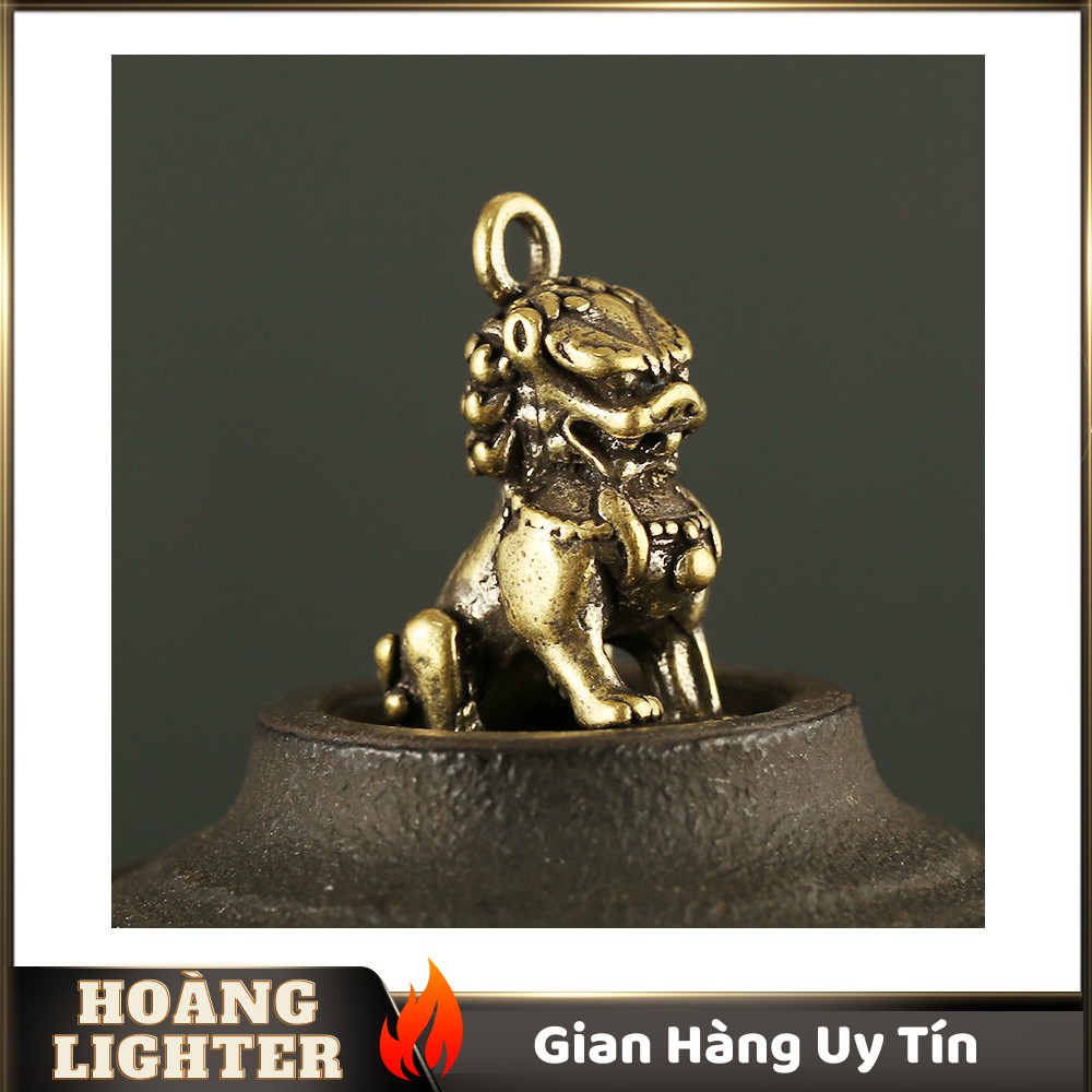 Tượng Đồng Phong Thủy Hình Sư Tử Đá, Trang Trí Đem Lại May Mắn, Móc Khóa Mặt Dây Chuyền (Kích Thước: 2.6cm x 1.9cm)