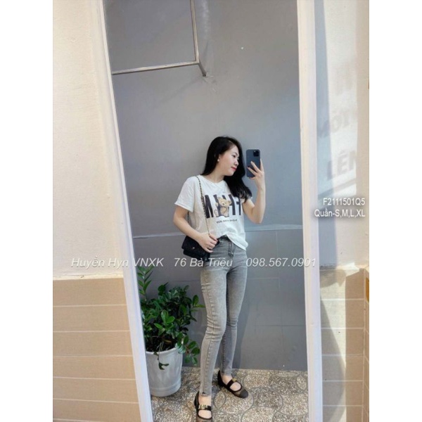 Quần jean giấy xám nhạt dài ôm hàng QC!