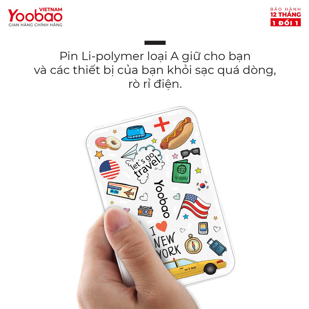 [Mã ELMALL150 giảm 8% đơn 500K] Sạc dự phòng Yoobao 10000mAh M5C PHIÊN BẢN I LOVE NEW YORK - Hàng chính hãng