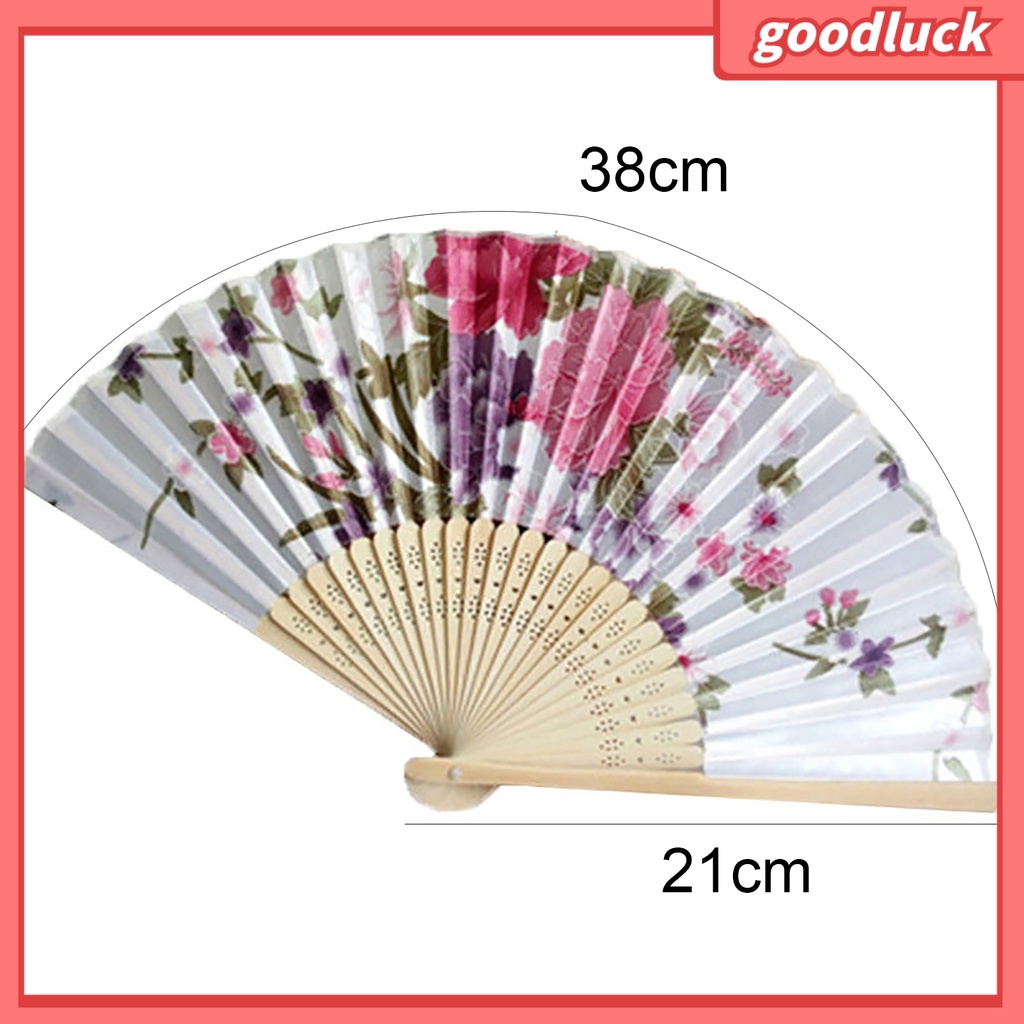 Quạt Xếp Cầm Tay Bằng Vải Satin Họa Tiết Hoa Trang Trí Tường