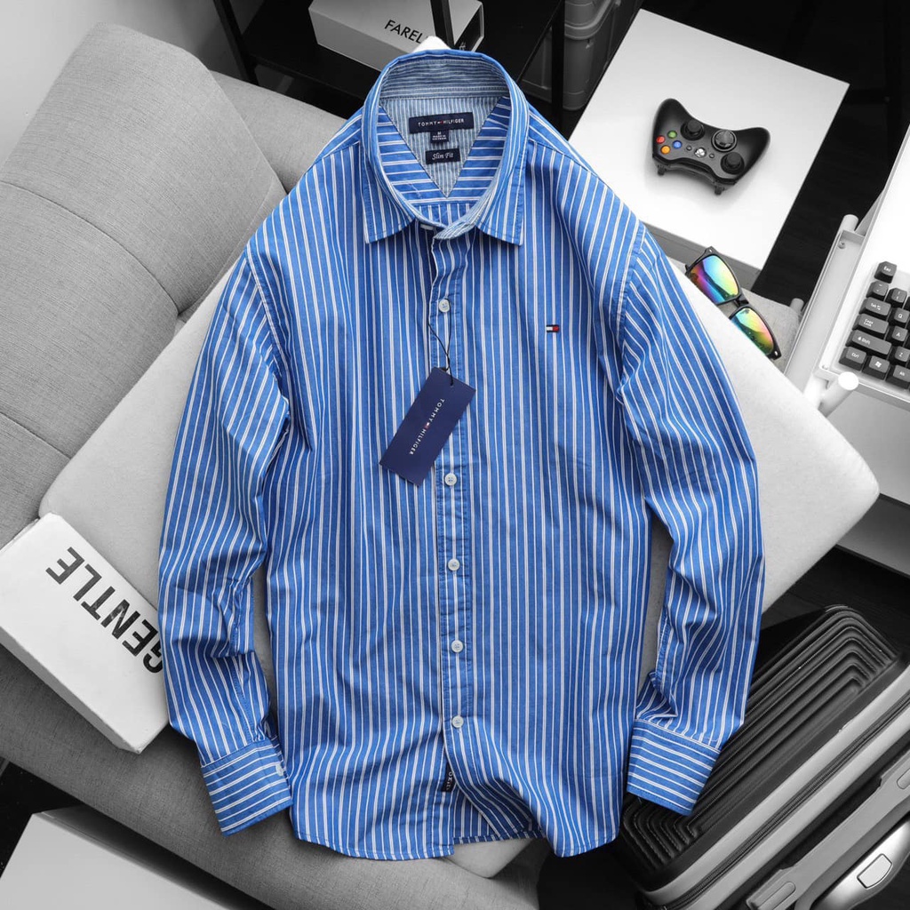 Áo sơ mi nam dài tay to m my sọc dọc form slim fit (0229)