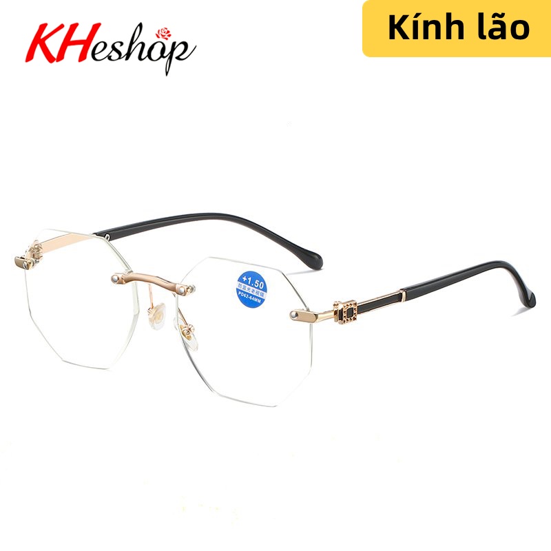 Kính lão- viễn thị đọc báo cho người lớn tuổi gọng đa giác không gọng, viền kim loại cao cấp xịn xò mã Y82202