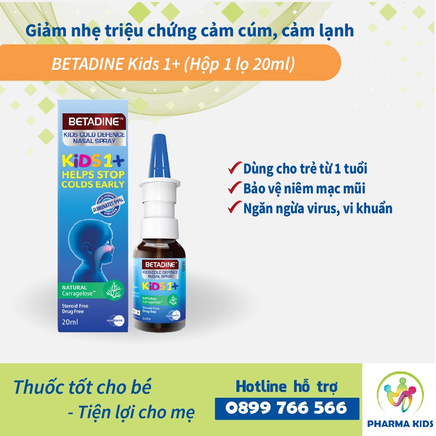 BETADINE KIDS 1+ xịt mũi cho trẻ ngăn chặn virus, vi khuẩn