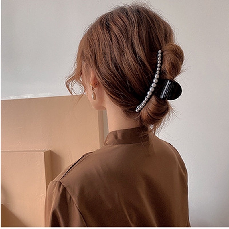 Kẹp Tóc Bằng Nhựa Acrylic Màu Đen Phong Cách Hàn Quốc Thời Trang Cho Nữ