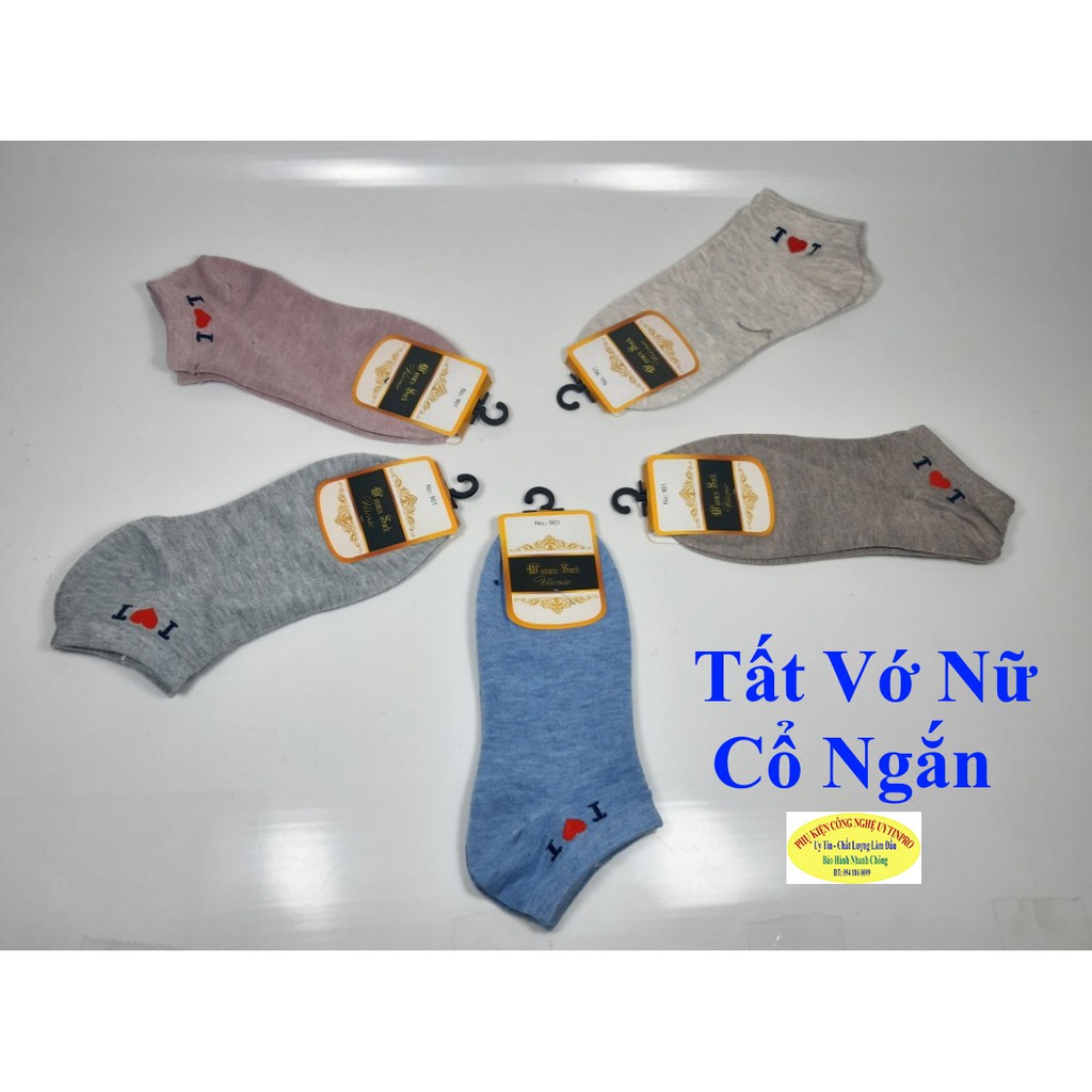 TẤT VỚ NỮ CỔ NGẮN In chữ T love T trên cổ vớ Chất liệu thun cotton Êm mát Nhãn hiệu Women Sock Sản xuât tại Việt Nam