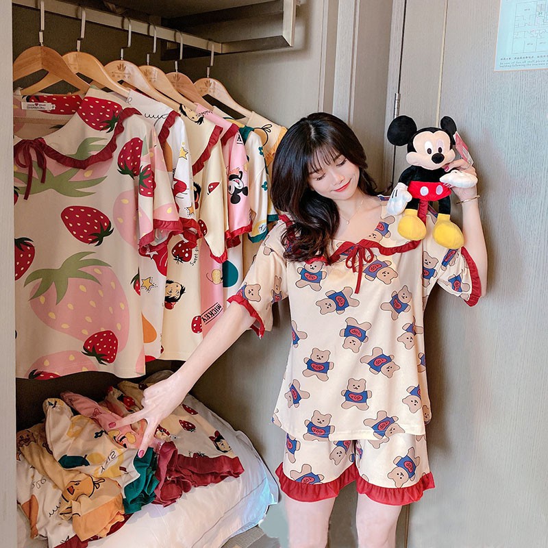 Bộ Đồ Ngủ Pijama Hoạt Hình Phối Nơ Cực Xinh Đáng Yêu Cute Cho Mùa Hè BN24