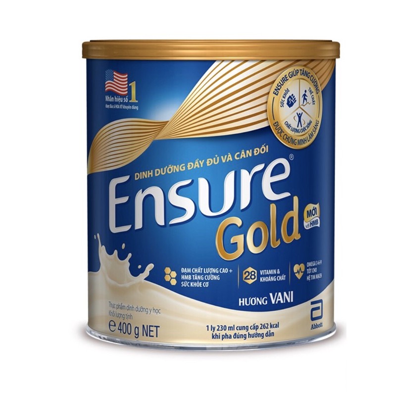 Sữa bột Ensure gold 400g vani/ lúa mạch ít ngọt