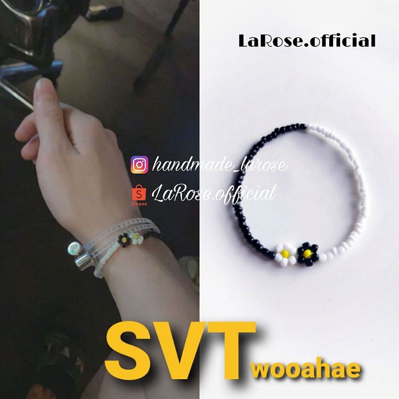 Vòng tay hoa xen lẫn đen trắng cùng Woozi