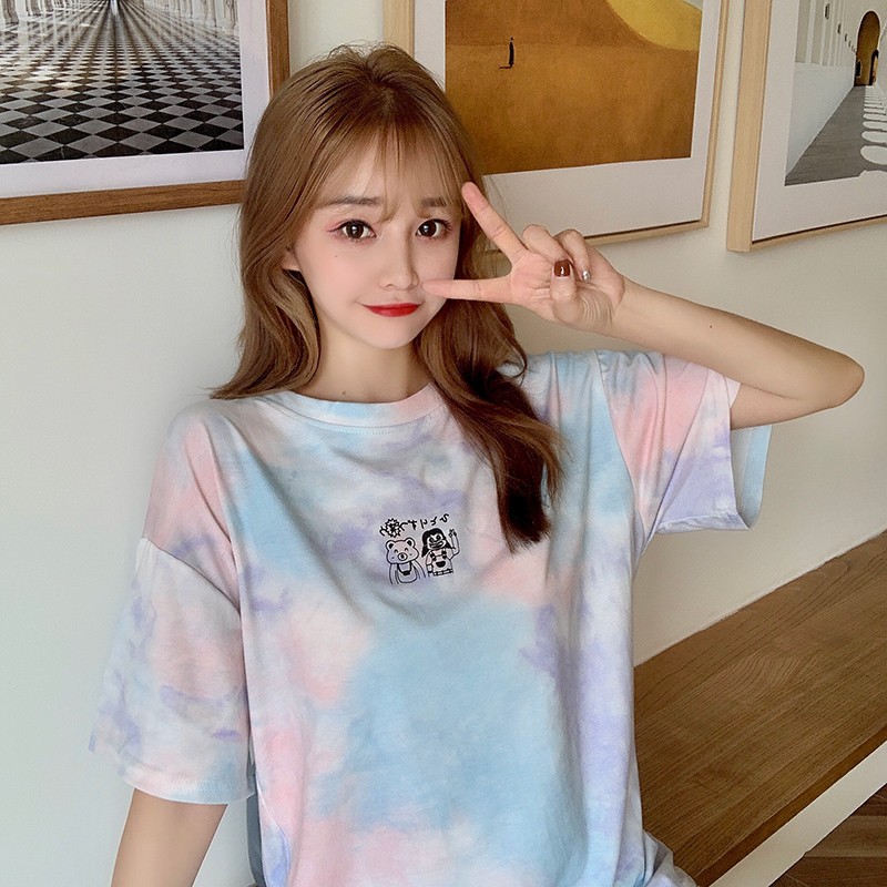 SUXI Áo Thun Tay Ngắn Cổ Tròn Thiết Kế Dáng Rộng Che Khuyết Điểm