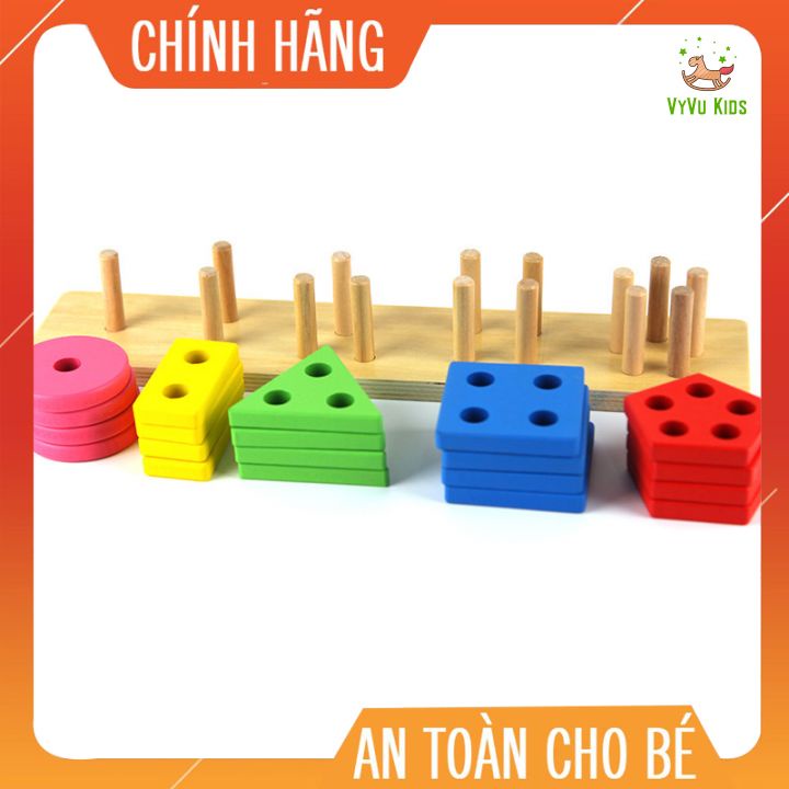 Thả hình thanh ngang 5 trụ bằng gỗ montessori ♥️ CHÍNH HÃNG♥️ĐỒ CHƠI GIÁO DỤC♥️Phát triển tư duy, sự khéo léo của bé