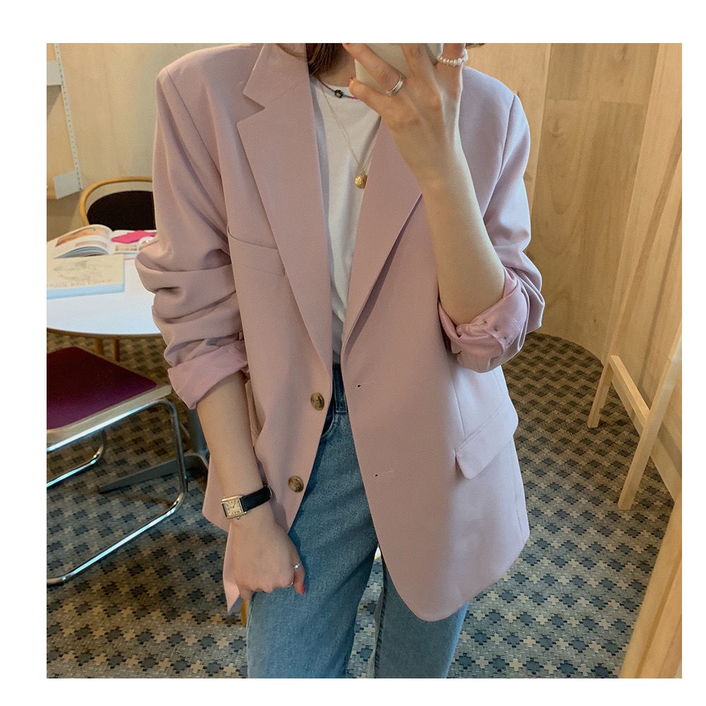 Áo Khoác Vest Dáng Rộng Màu Hồng Phong Cách Hàn Quốc Cho Nữ