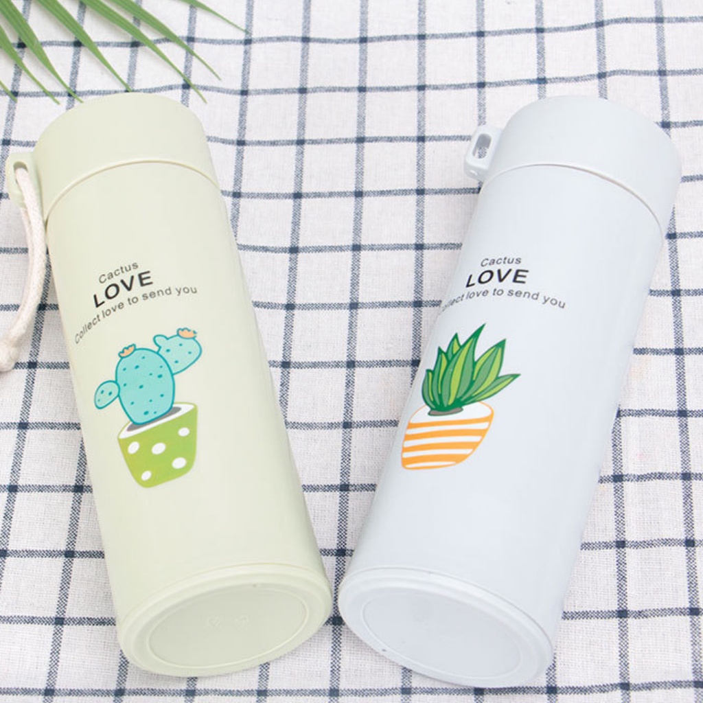 Binh đựng nước giữ nhiệt thủy tinh xương rồng nhiều màu sắc 500ML