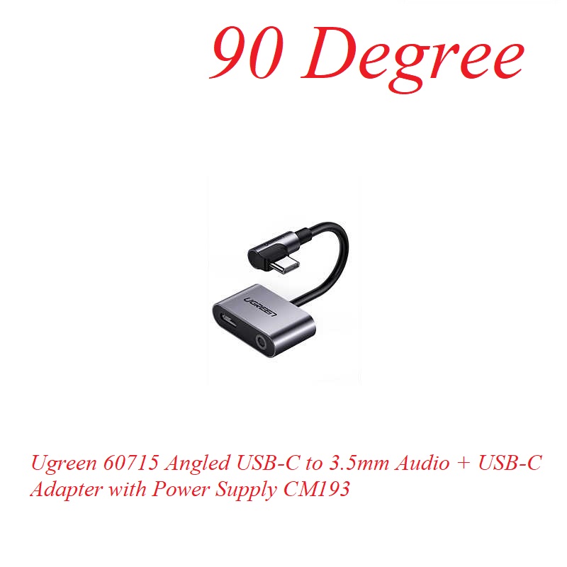 Ugreen 60715 7cm bẻ góc 90 độ USB type C ra 3.5mm Bộ chuyển đổi có chipset hỗ trợ cổng nguồn CM193