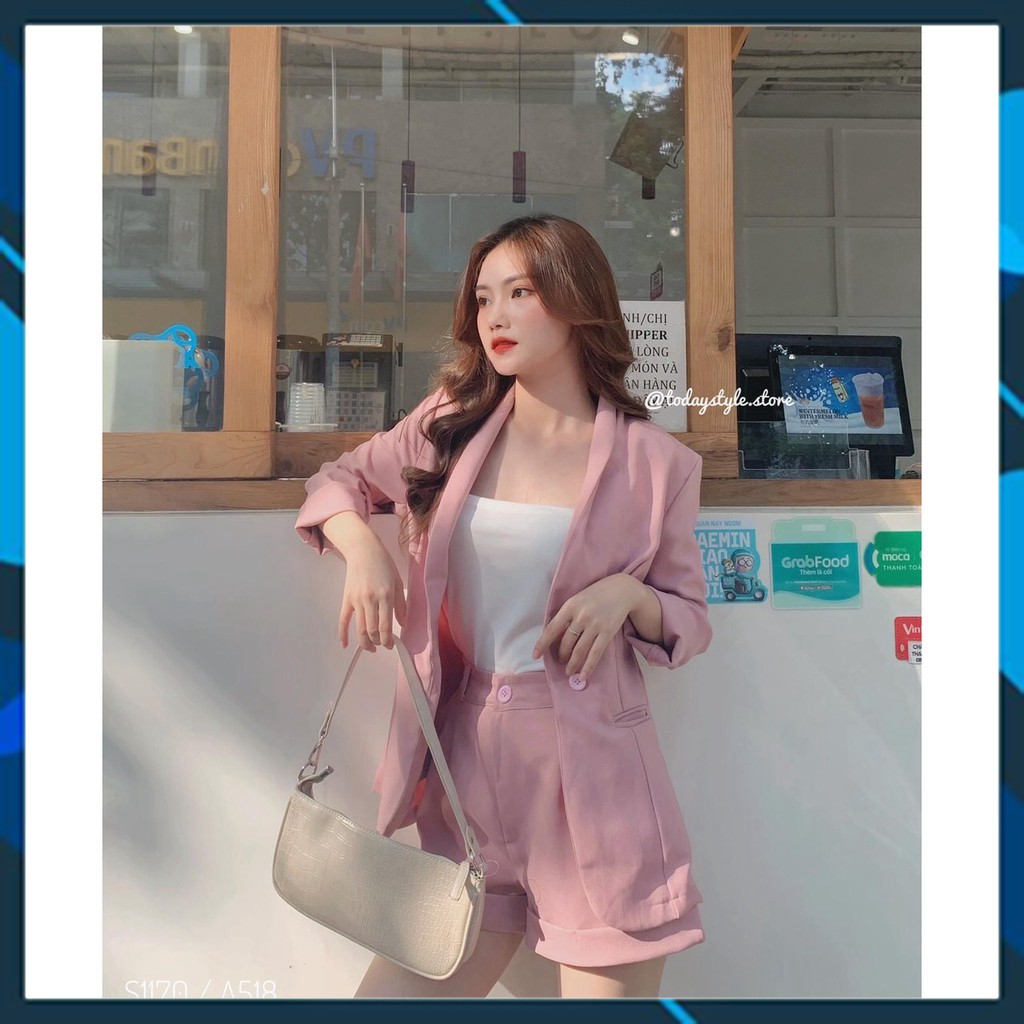 Bộ Vest nữ công sở hàn quốc cao cấp 3 món y hình (gồm Áo vest blazer+áo thun+quần short)