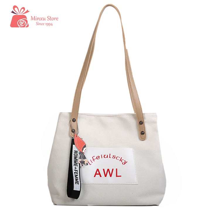 Túi vải canvas, túi đeo chéo loại to thời trang, đi học, đi chơi trẻ trung TV35