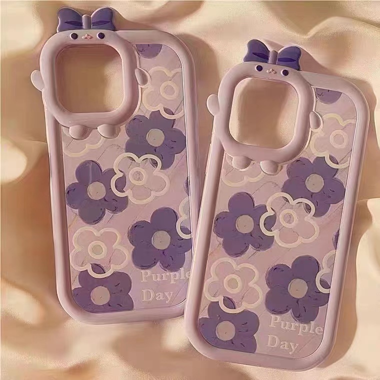Ốp Điện Thoại TPU Bảo Vệ Bốn Góc Hình Hoa Tím Cho iPhone 13 13pro 13prm 11 7Plus 8Plus Xr XS 13 12 Pro Max