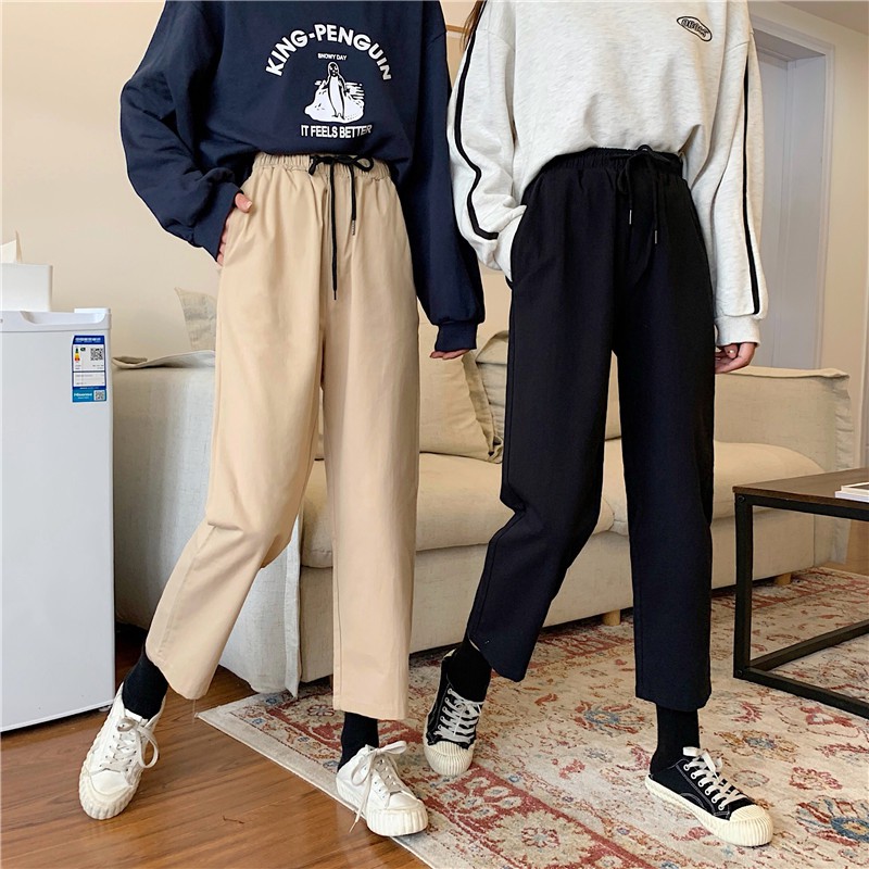 SUXI Quần dài lưng cao màu trơn thời trang Hàn Quốc cho nữ