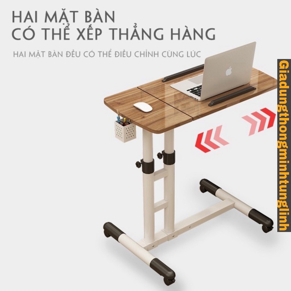Bàn Laptop dế yêu thông thái nâng hạ độ dài - Mặt bàn điều khiển độ nghiêng kèm giỏ bút, có bánh xe di chuyển
