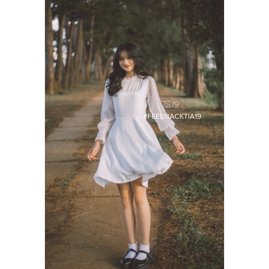 [Mã FAMARAL1 giảm 10K đơn 50K] Váy trắng dài tay pha voan Tia19 . Đầm nữ trắng dáng xoè đẹp ulzzang | BigBuy360 - bigbuy360.vn
