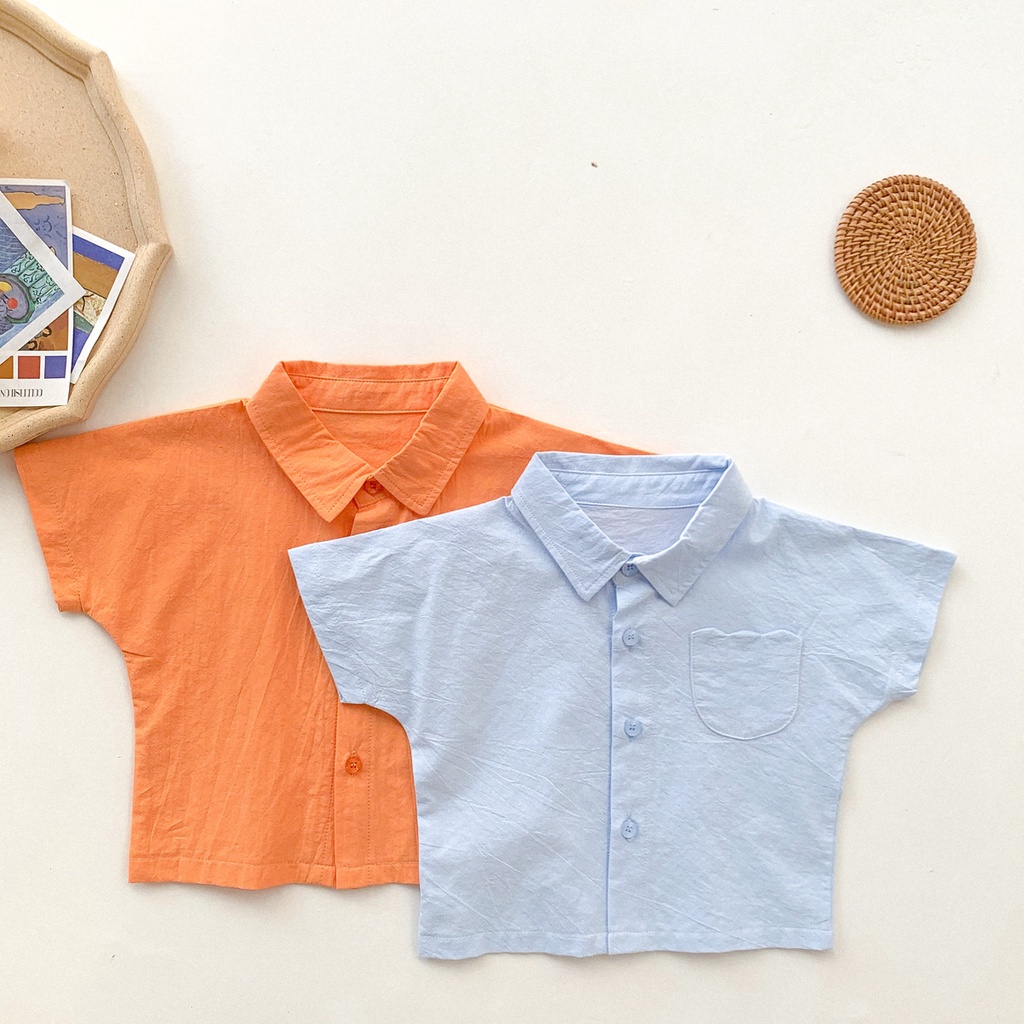 Áo sơ mi tay ngắn thiết kế thời trang cho bé