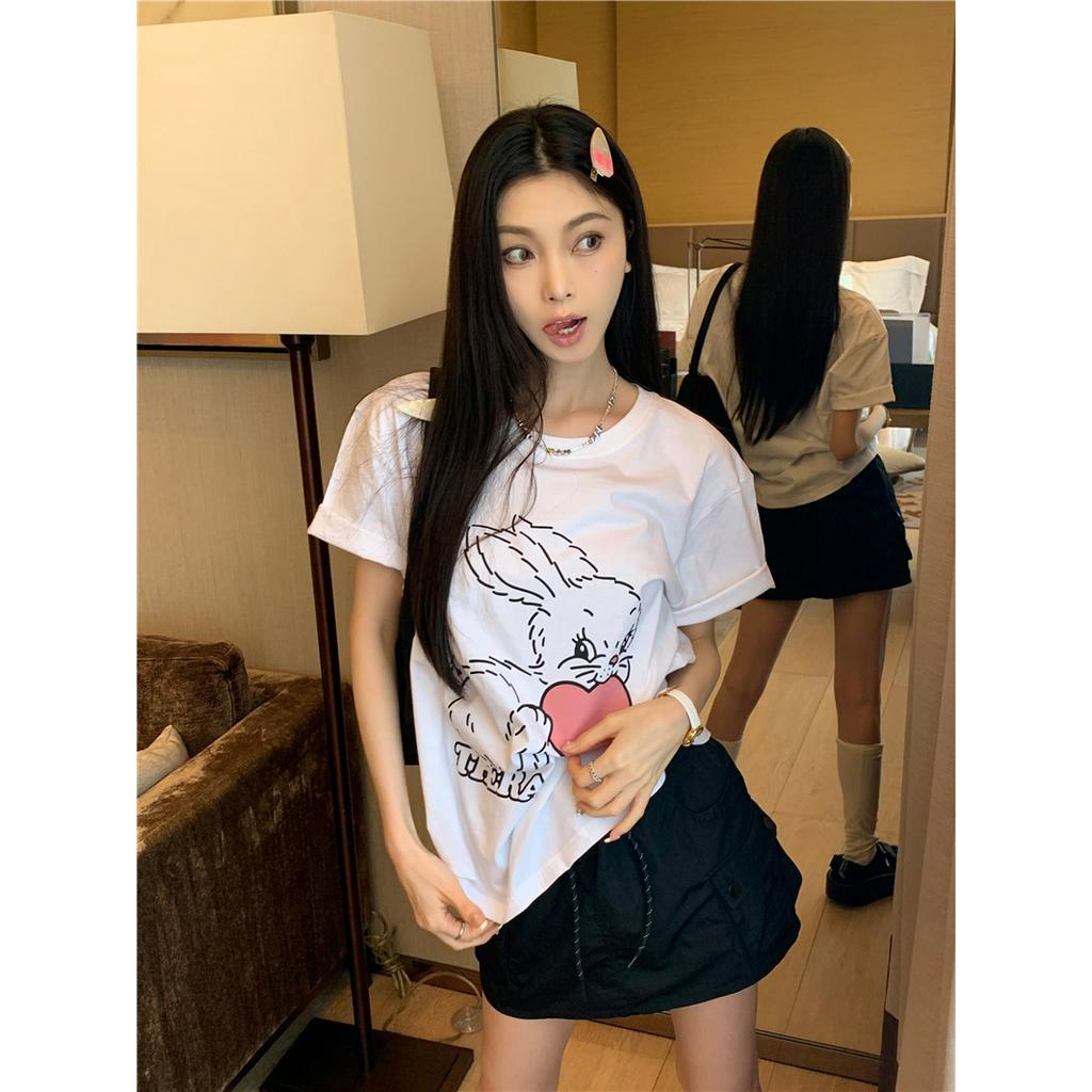 Áo Thun Dáng Rộng Ngắn Tay In Hình Thỏ Đáng Yêu 61790