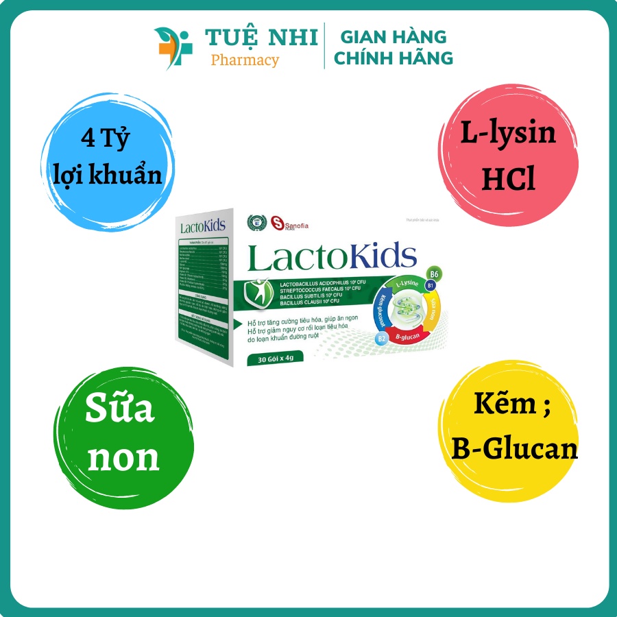 Men vi sinh Lactokids hỗ trợ tiêu hóa, giúp ăn ngon, giảm nguy cơ rối loạn tiêu hóa, thơm vị sữa 30 gói - NT331