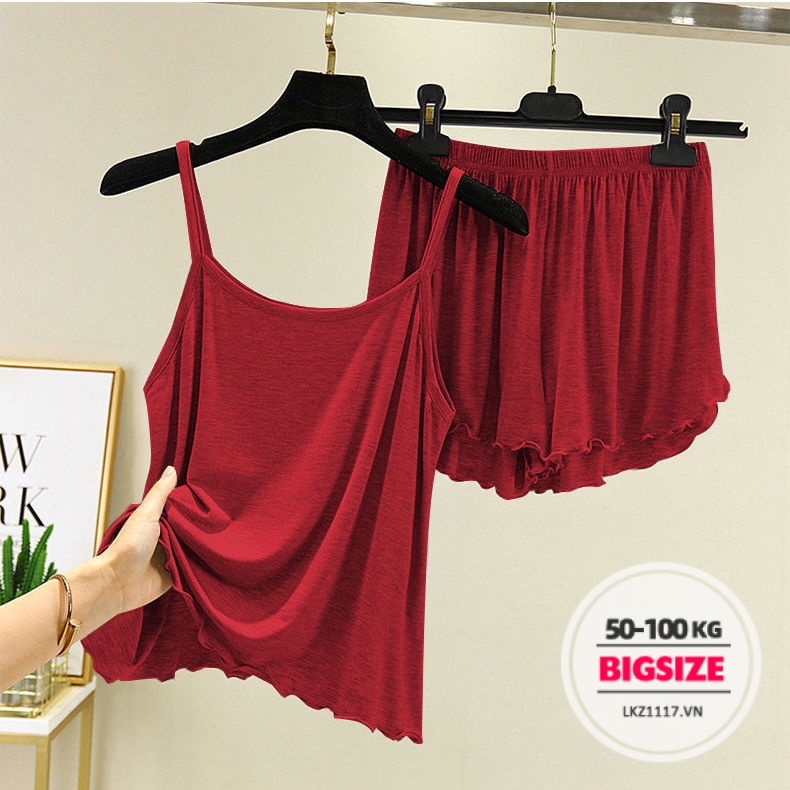 Bộ Đồ Ngủ Bigsize Áo Dây + Quần Short Ống Rộng Cá Tính