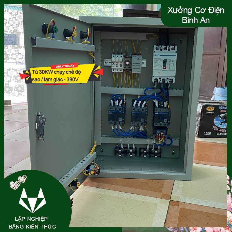 Tủ bật tắt động cơ điện 3 pha 30KW chạy sao tam giác bảo vệ chống mất pha, ngắn mạch và quá dòng CHINT