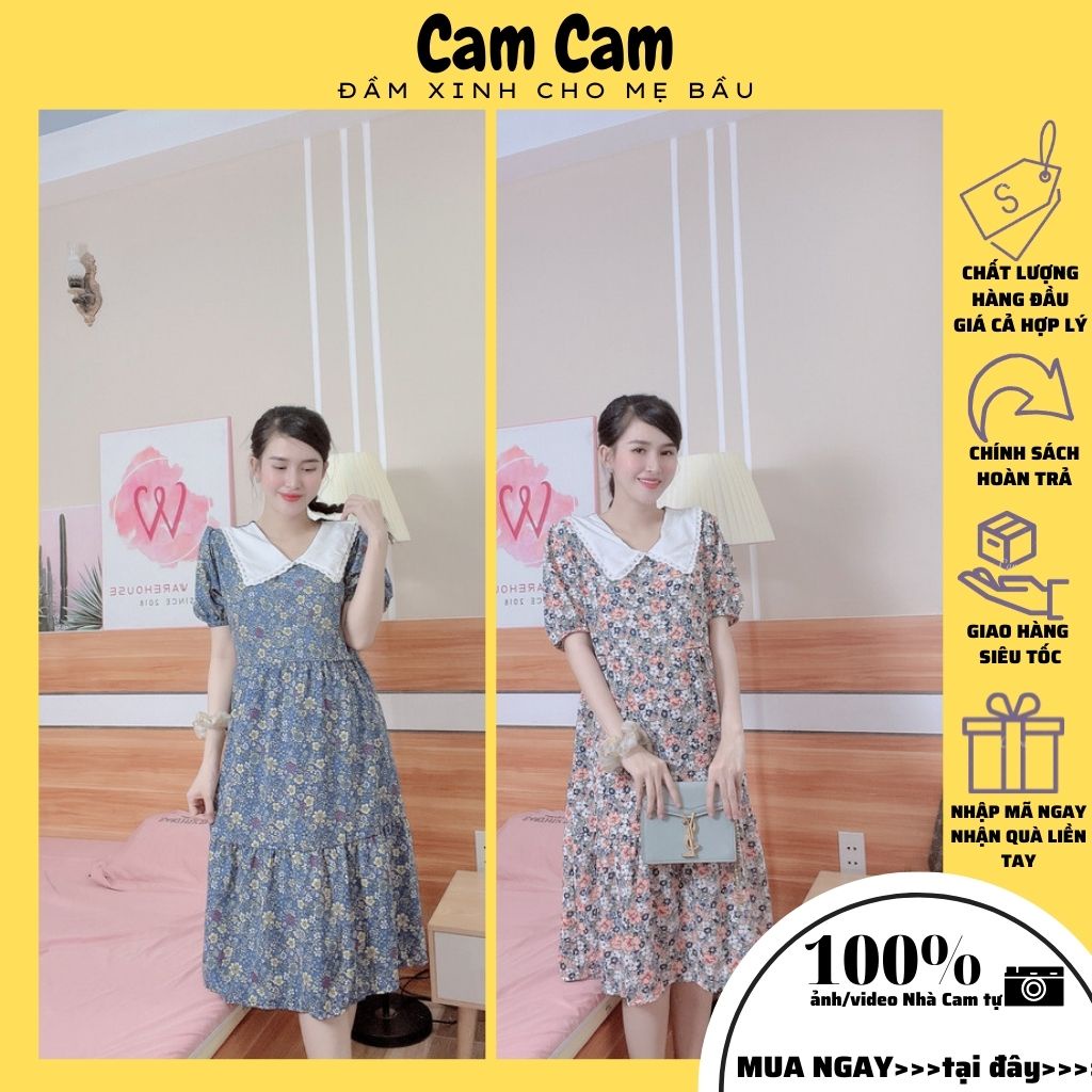 (MÃ CAMCAM88 giảm 10K) Váy bầu hoa nhí xinh 2 màu