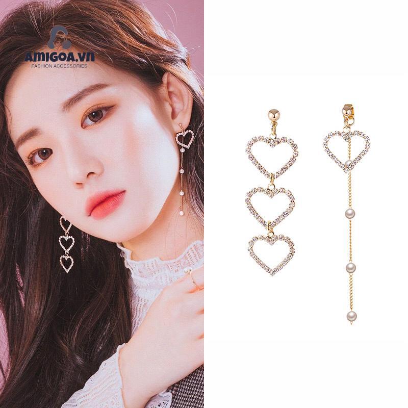 Khuyên Tai Nữ Trang Dáng Dài Tạo Hình Trái Tim Độc Đáo