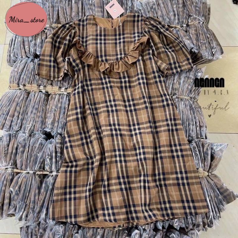 Đầm bầu burberry màu nâu dáng xuông công sở