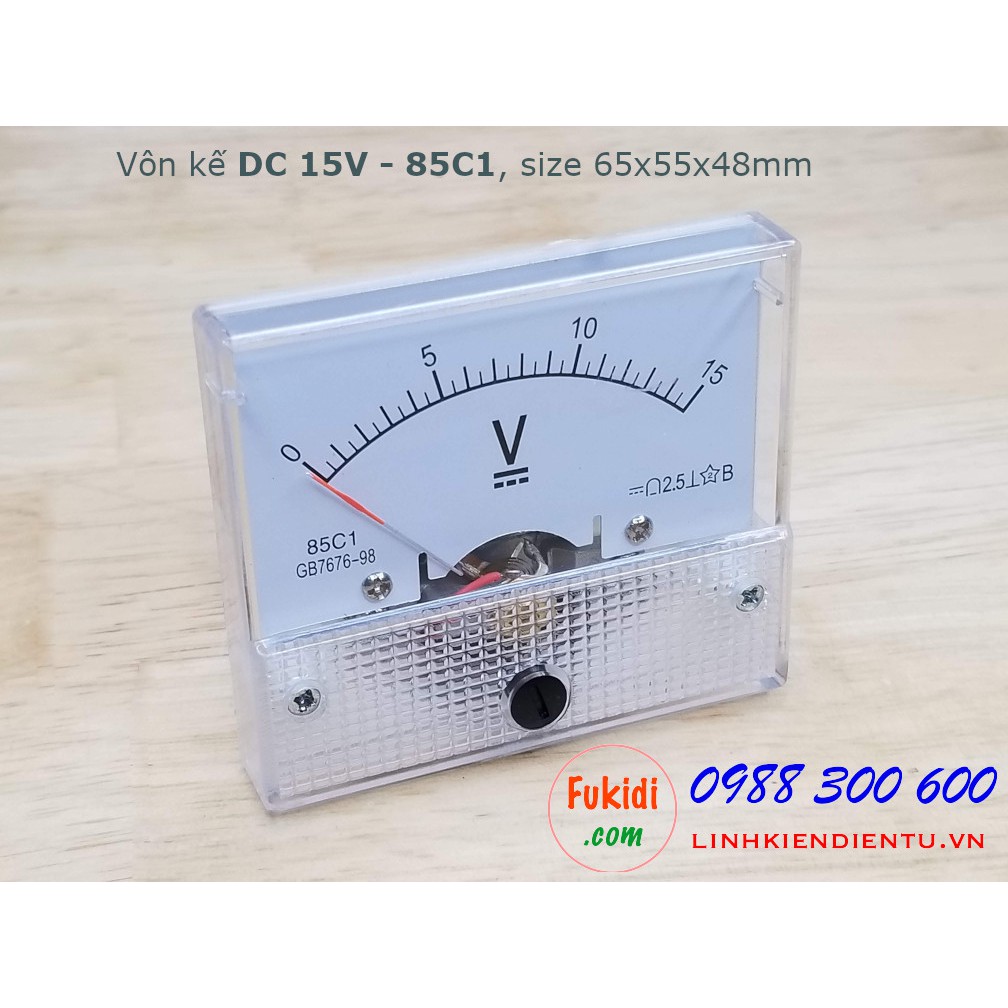 Vôn kế kim đo dòng điện DC kích thước 65x55x48mm, màu trắng