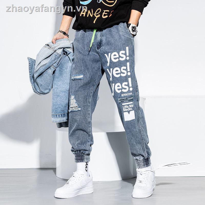 Quần jeans nam ống rộng mài rách thời trang Hàn