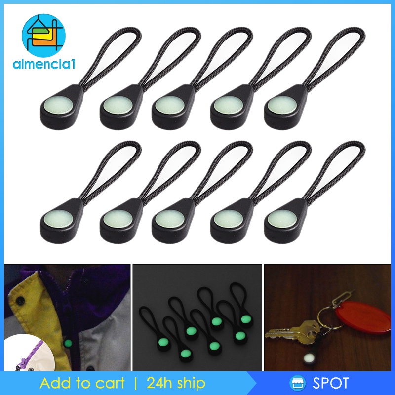 10Pcs Self Luminous Zipper Pull Zipper Heads Rope for Outdoor Luggage Purse