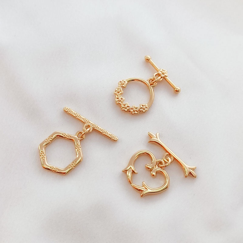 Khóa Cài Đầu Nối DIY Bằng Đồng 14K Hình Trái Tim Hoa Màu Vàng Đào/Hình Lục Giác Trang Sức Vòng Tay