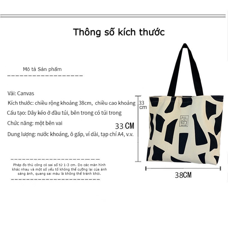Túi Tote Đeo Chéo Vải Canvas Phong Cách Hàn Quốc Dung Tích Lớn