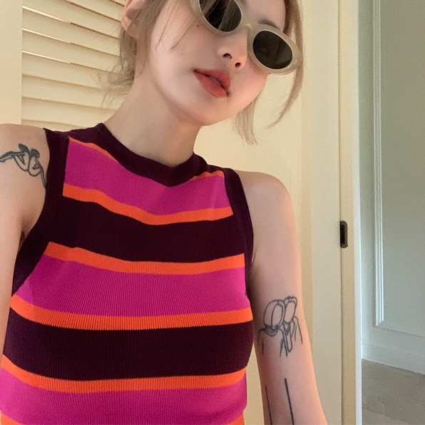 Áo sát nách ZHELIHANGFEI dệt kim họa tiết kẻ sọc ngang phong cách quyến rũ cho nữ