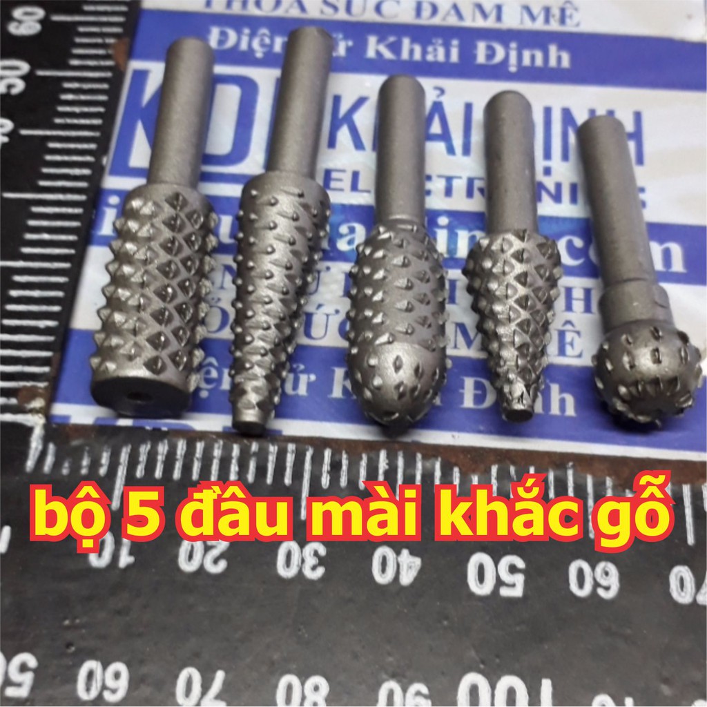 bộ dụng cụ 5 đầu mài khắc chế tác gỗ, đầu gắn vào máy khoan kde5358