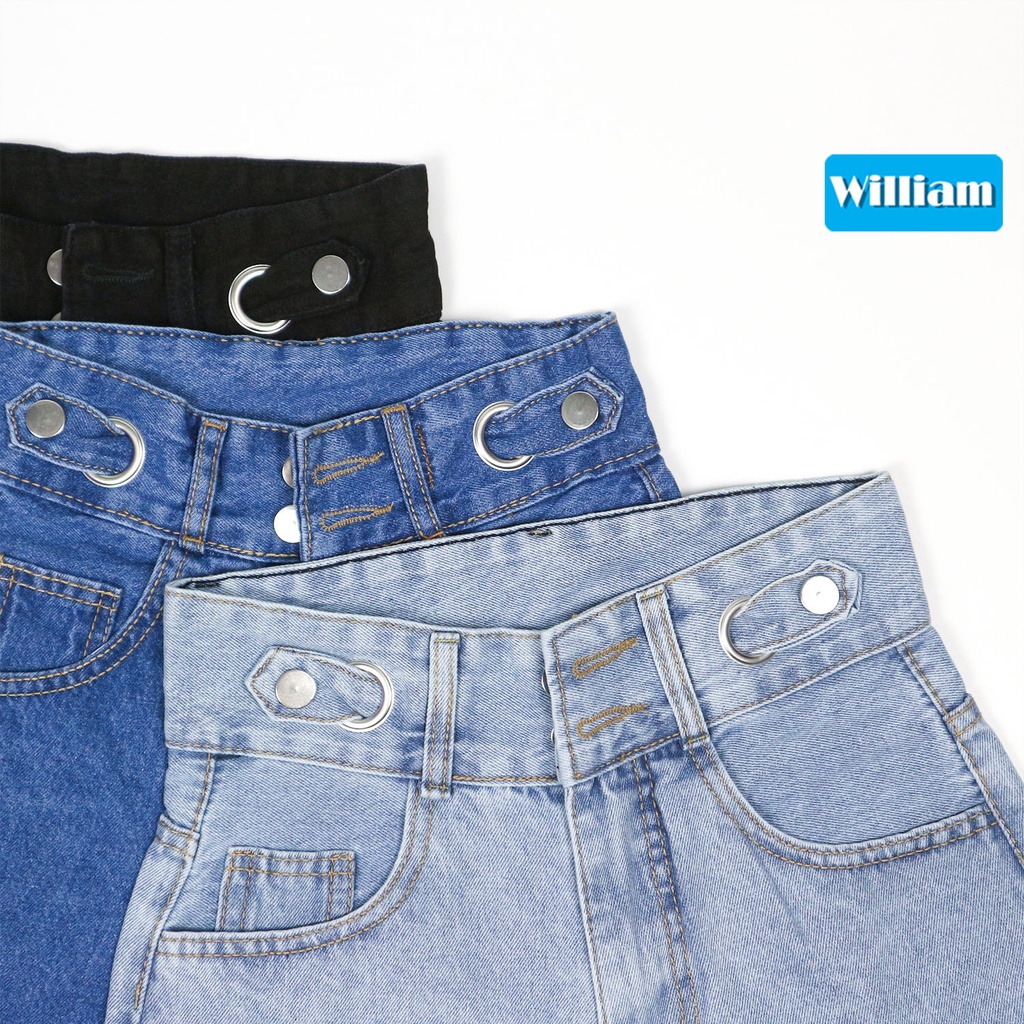 Quần jean ngố nữ lưng cao ống rộng phối kiểu độc đáo, chất vải denim bền đẹp William - AT179