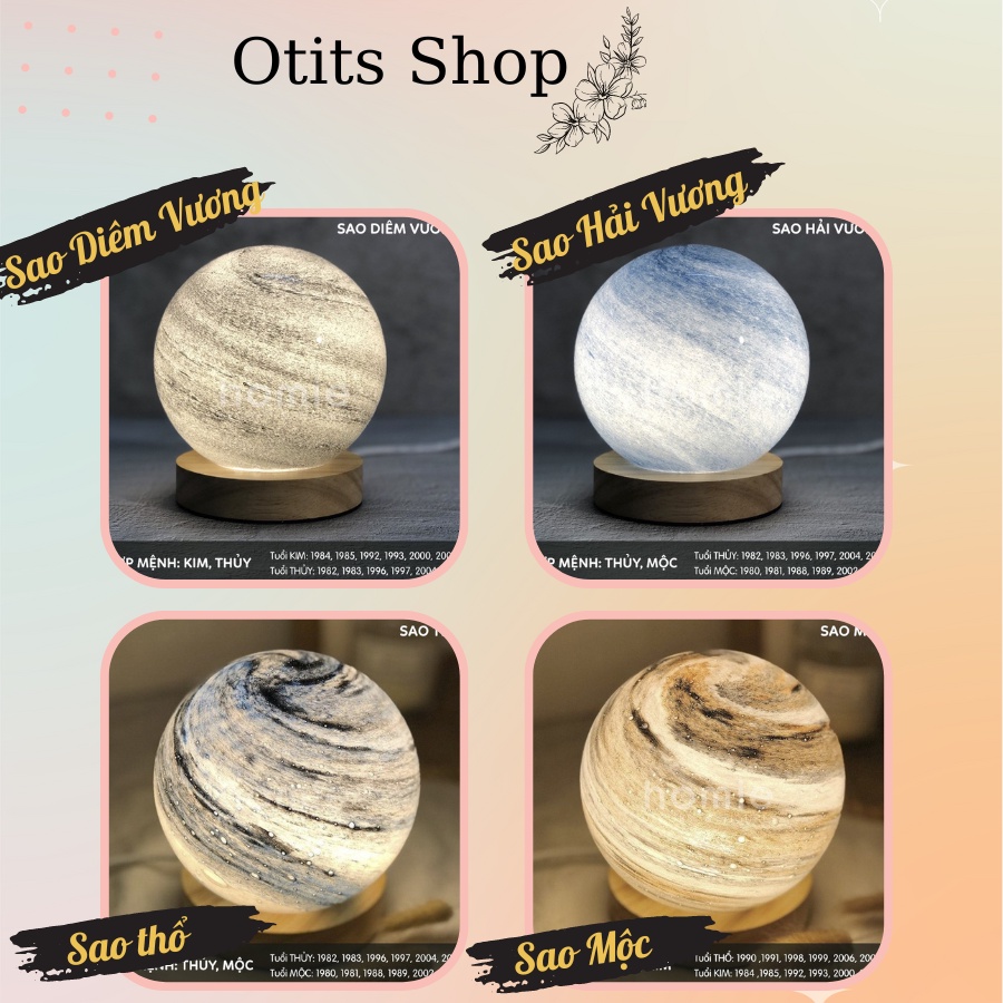 Quả cầu pha lê hành tinh phát sáng ban đêm decor phòng ngủ, Quả cầu thủy tinh hành tinh hệ mặt trời 5 mức sáng