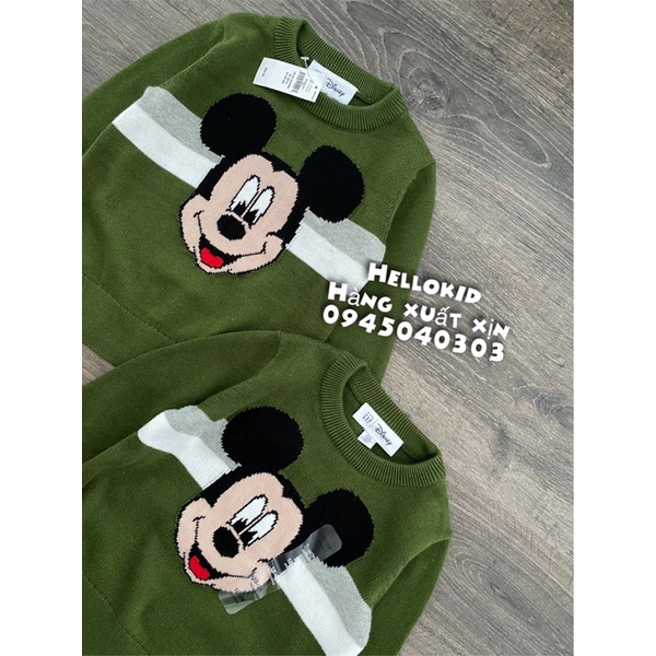 Áo len Mickey xanh kẻ cho bé