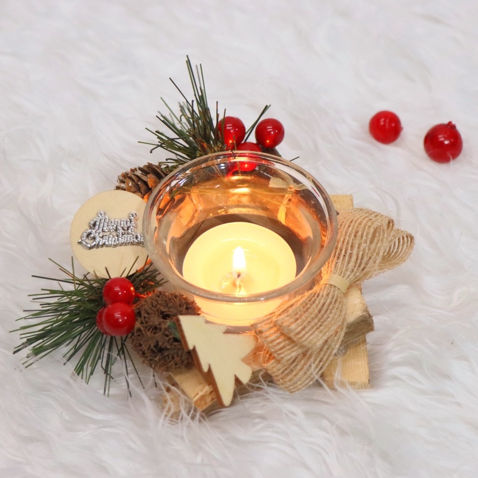 Nến Giáng Sinh NEN02 Để Bàn Trang Trí Noel – Mẫu GỖ VINTAGE