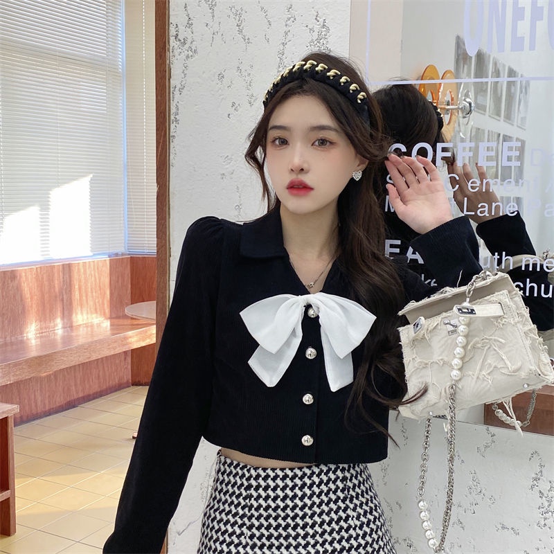 Áo Sơ Mi Khoác Ngoài Dài Tay Thắt Nơ Màu Sắc Retro Thời Trang Mùa Thu Mới