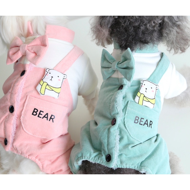 Bộ 4 chân yếm Bear nơ cute cho thú cưng, áo ấm chó mèo