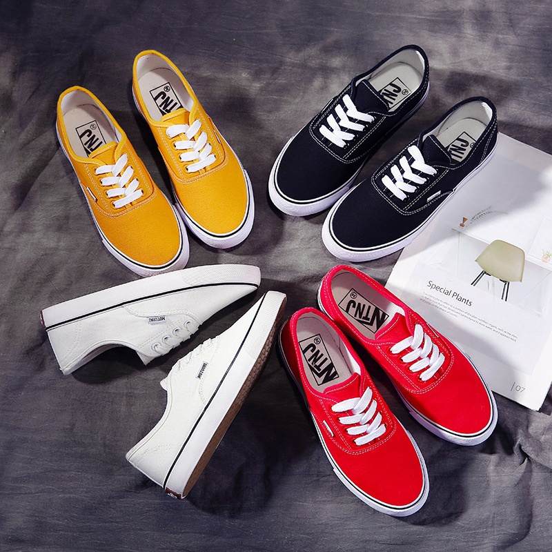 Giày van classic đen trắng buộc dây QC, giày thể thao ulzzang bata học sinh vải canvas full box