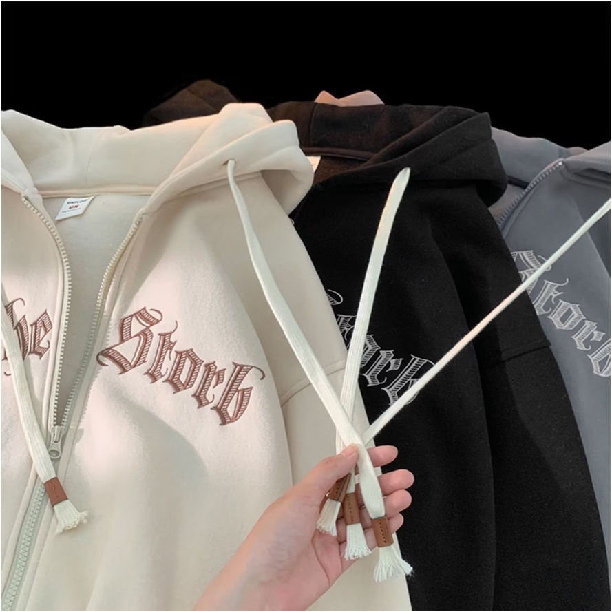 Áo Khoác dây kéo Có Mũ Trùm In Chữ Đơn Giản Cá Tính  Phong Cách Hàn Quốc áo hoodie dây kéo Cổ Điển Dành áo khoác hoodie Nam Nữ