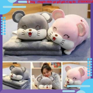 Chăn gối gấu bông hình thú, bộ chăn gối văn phòng hoa quả biểu cảm cute