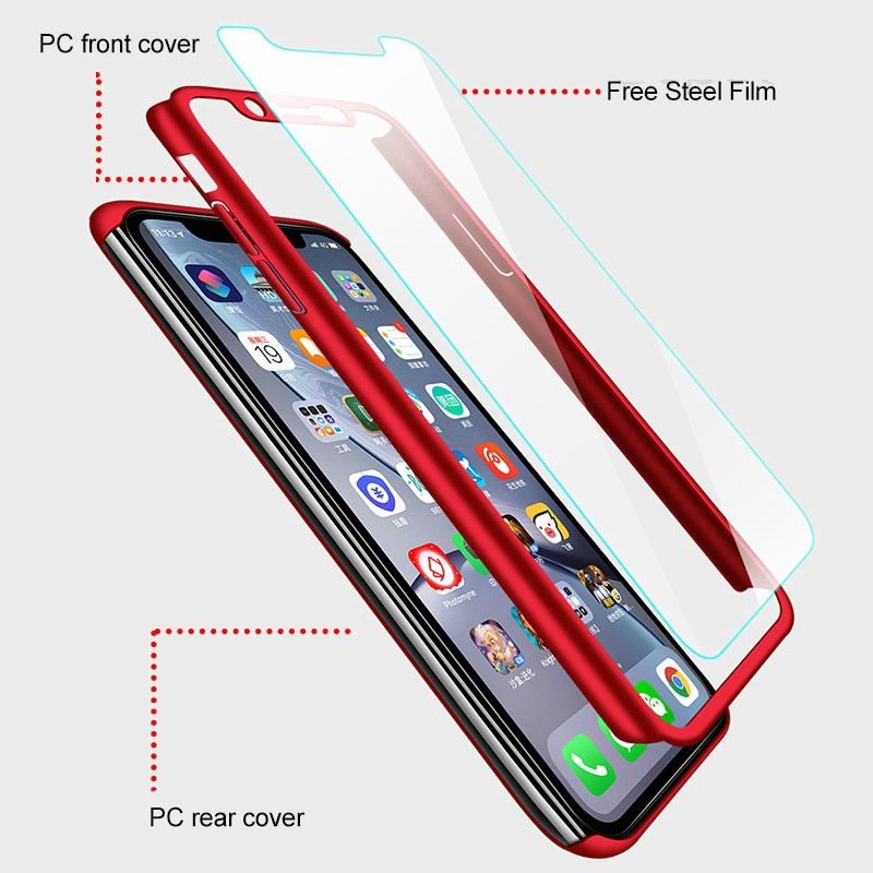 Ốp lưng chất liệu PC cứng bảo vệ toàn diện và kính cường lực cho iPhone 5S SE 6 6S 7 8 Plus iPhone 12 iPhone 12 Pro Max