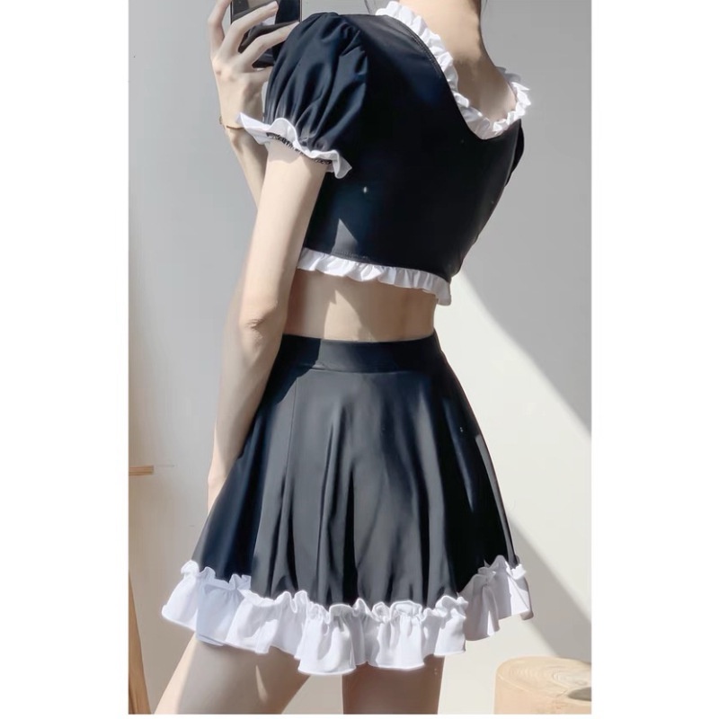 Bộ đồ bơi nữ bikini áo croptop váy phối màu nữ tính chất thun siêu đẹp